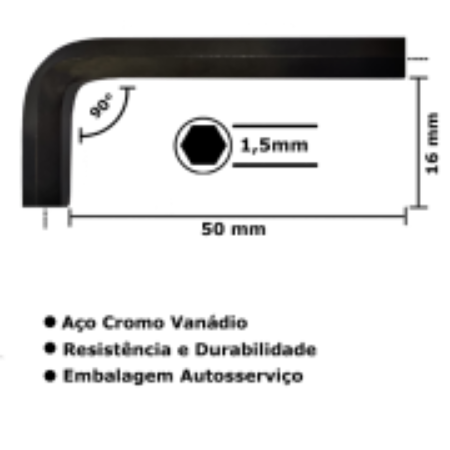 Imagem de CHAVE ALLEN "L" - 1,5mm x 50mm