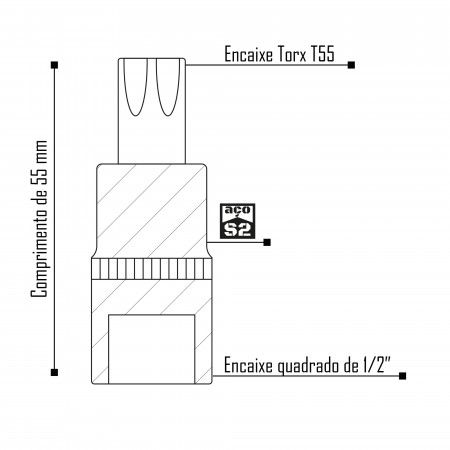 Imagem de SOQ TORX MANUAL CURTO T55 - Enc. 1/2" x 55mm
