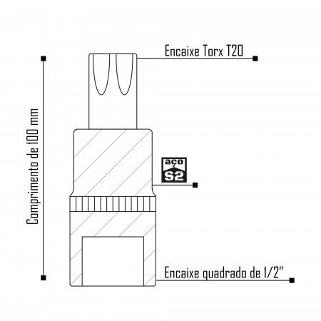 Imagem de SOQ TORX MANUAL LONGO T20 - Enc. 1/2" x 100mm