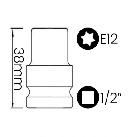 Imagem de SOQ TORX FÊMEA MANUAL CURTO E12 - Enc. 1/2" x 38mm